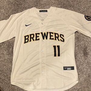Nike Cream Brewers Jersey with Navy and Gold Accents